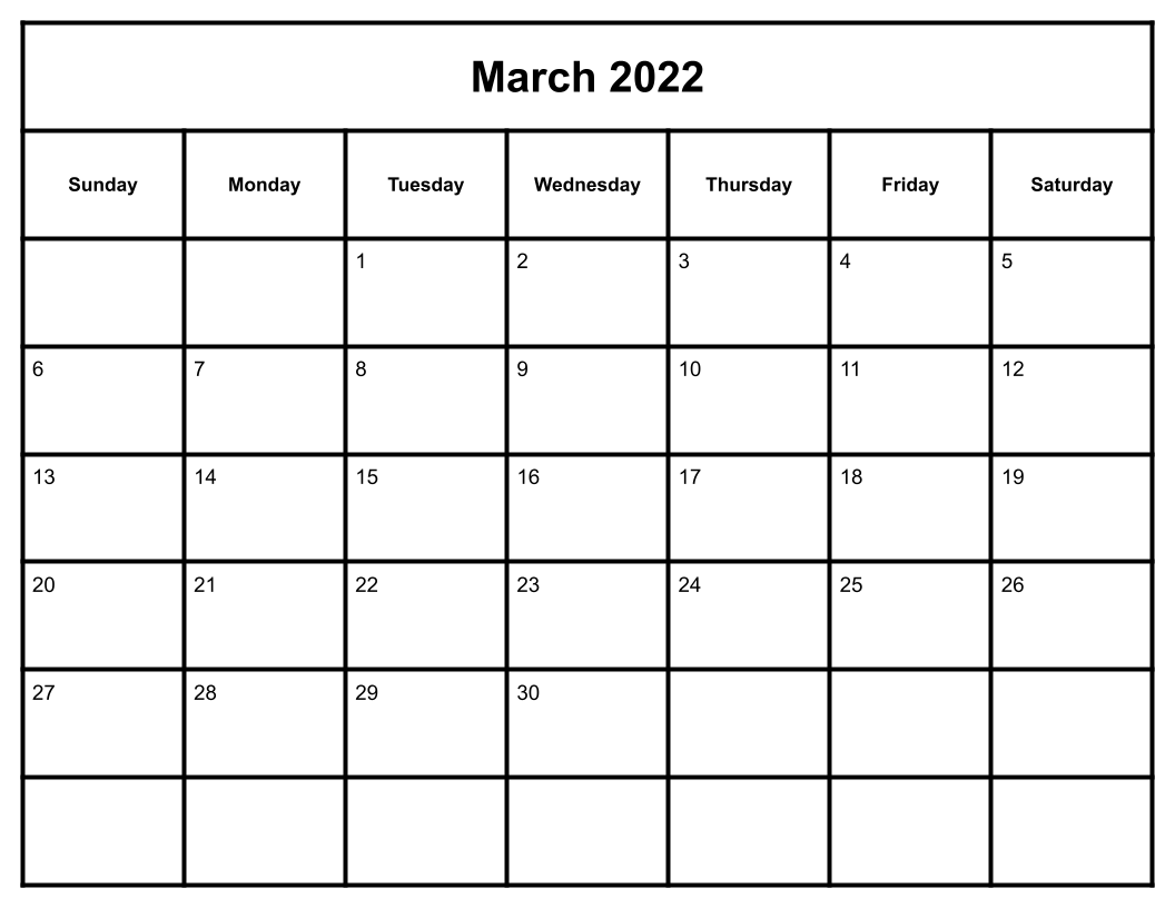 White March 2022 Calendar
